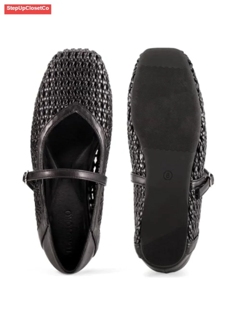 Woven Mary Jane Ballet Flats Hidden Lift Fold-Down Heel